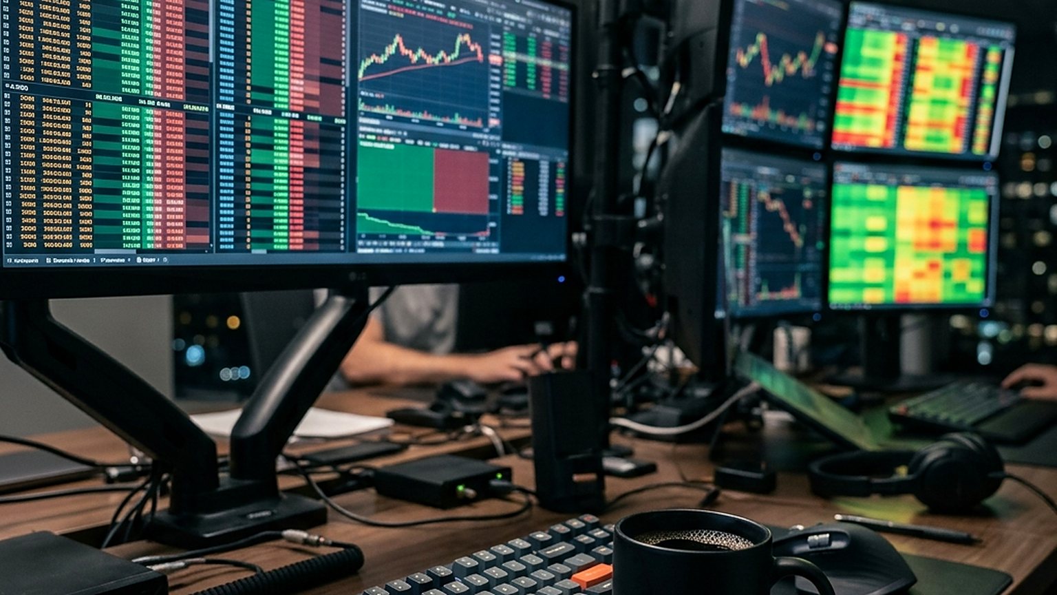 Market data workstation showing historical price series and order book depth